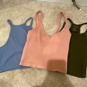 pink,blue,green ribbed tanks